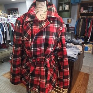 South Pole Red and Black Plaid Coat